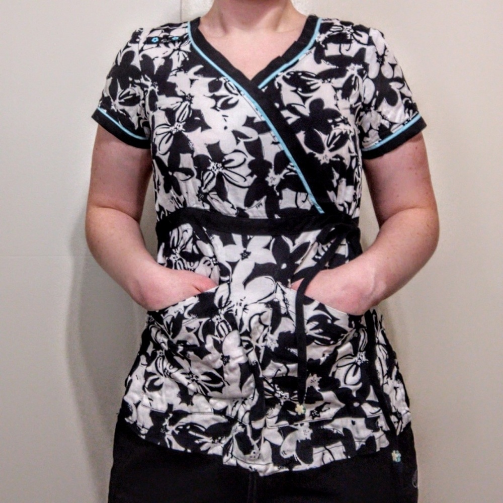 4 for $22  Floral scrub top with blue accents